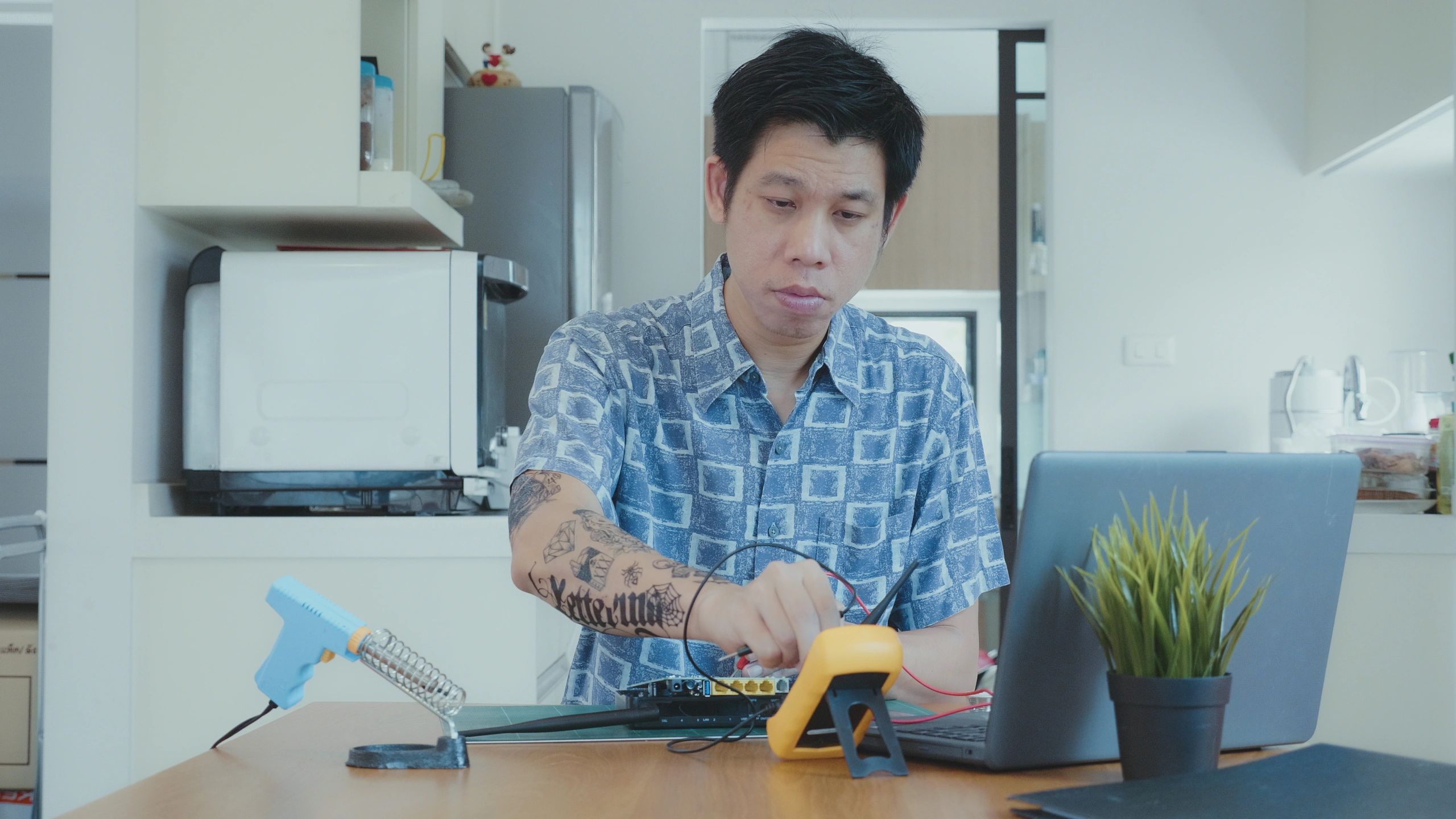 Technician working with tools during home service